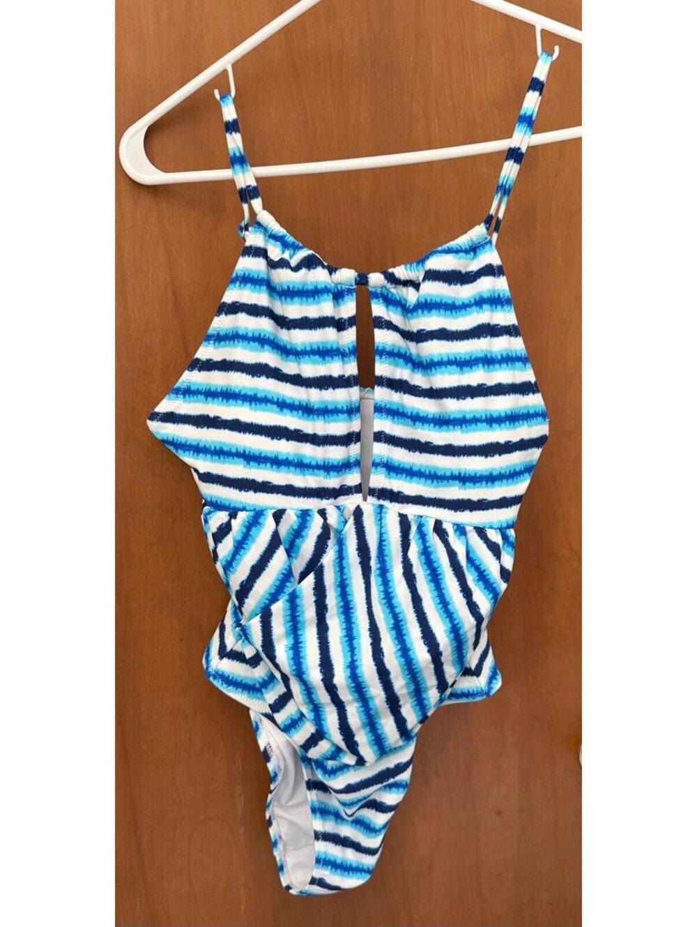 Cupshe women’s one piece blue white stripe Swimsuit Sz Large